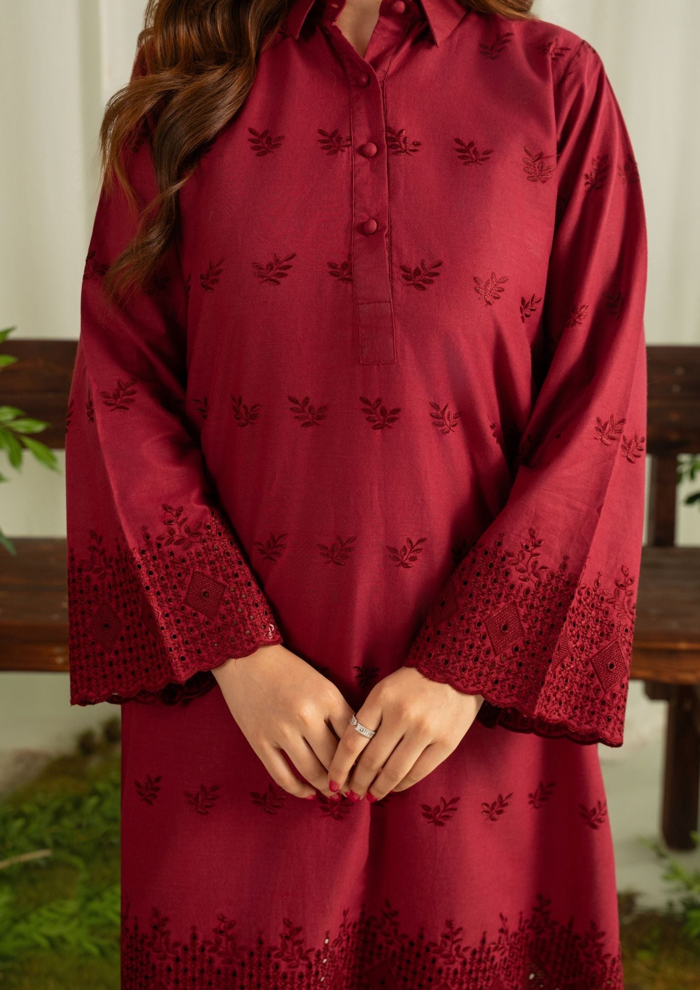 Yolo Pret Schiffli Embroidered Cambric Maroon Set Rozana W25 0029 Women 2pcs
