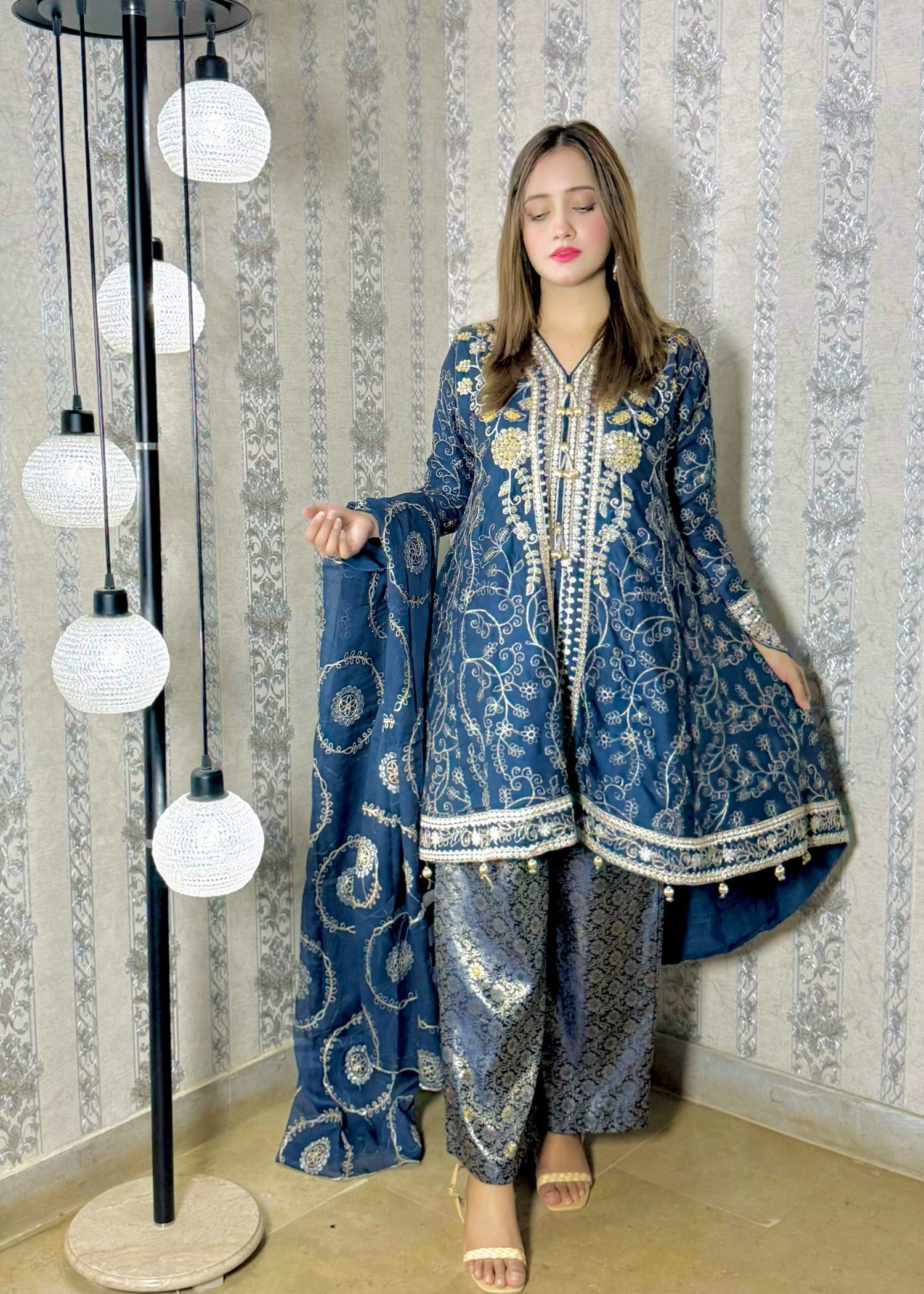 MMG Garments NOOR E CHASHAM| CHIFFON EMBROIDERED BACKTAIL FROCK MMG 825 Women 3pcs