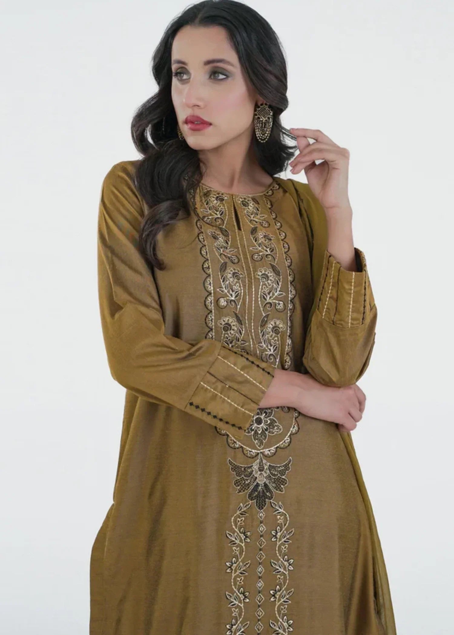 Kross Kulture Embroidered Yarn Dyed Staple Suit 0495 Women 3pcs