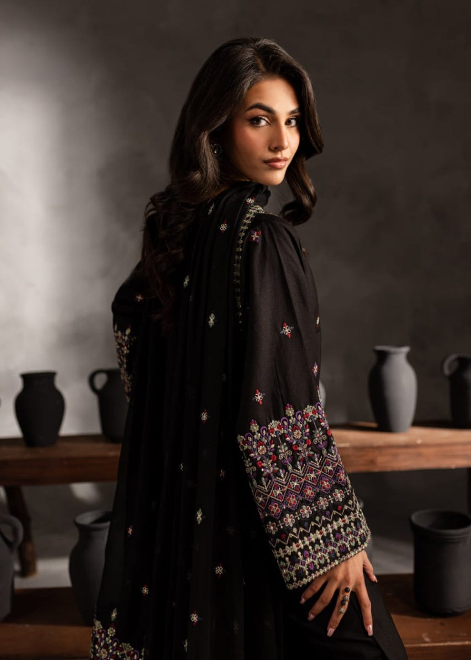 Shehroz Fashion Black Orchid lawn embroidery suit Women 3pcs