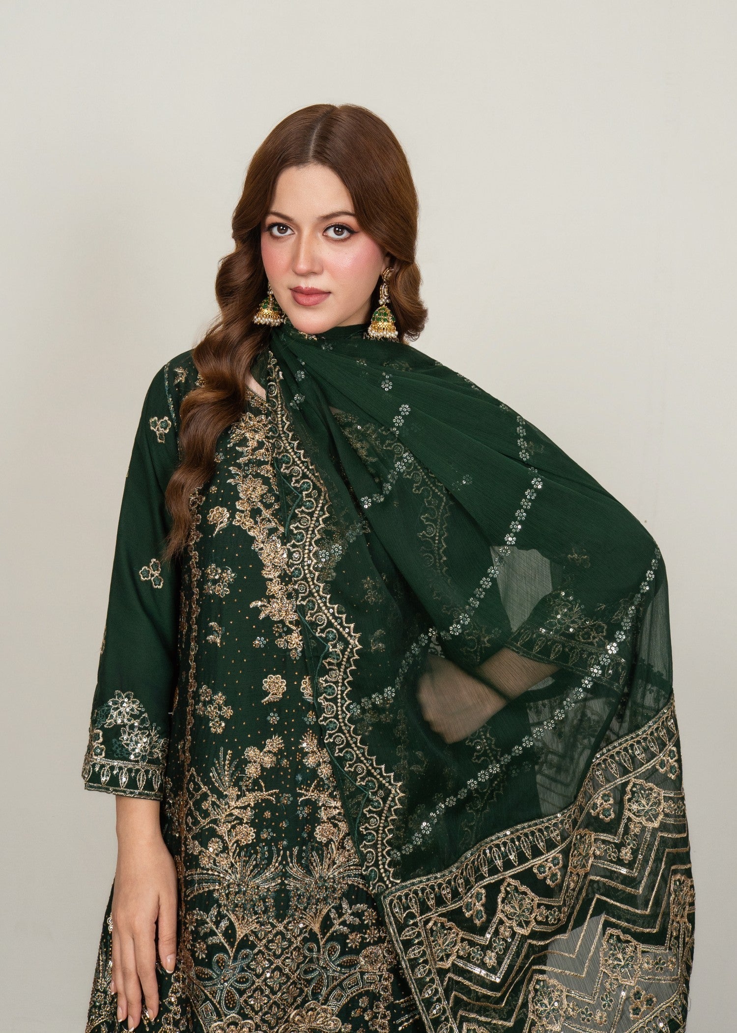 Four Season Boutique MAHAJABEEN BOTTLE GREEN Women 3pcs