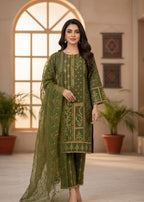 MMG Garments NOOR E KHADDAR| KHADDAR EMBROIDERED KURTA SET OLIVE GREEN MMG 813 Women 3pcs