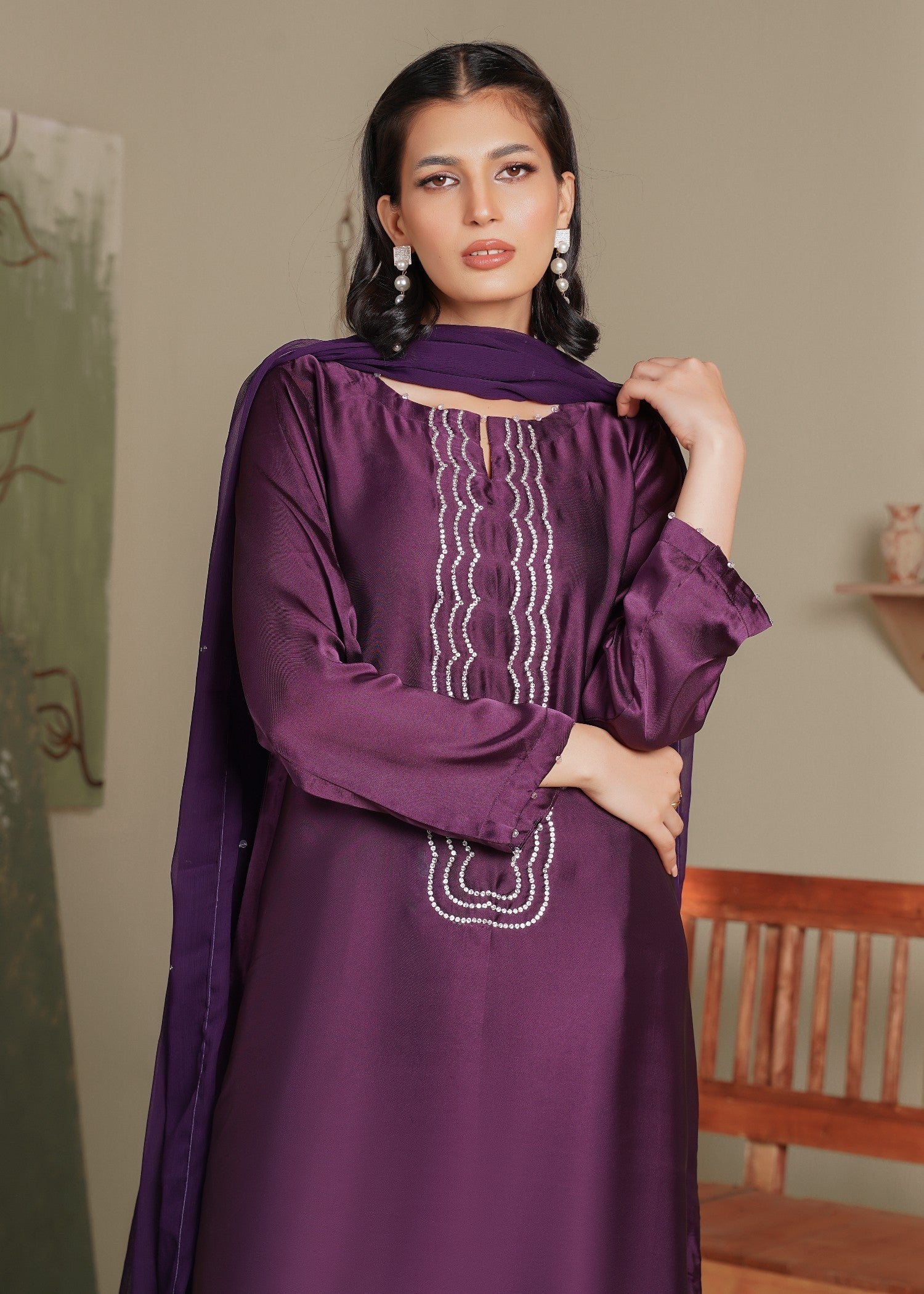 Rangoon Clothing Hania Silken Plum Women 3pcs