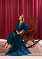 Yolo Pret Alpine Velvet Tilla Embroidered with Velvet Shawl Teal AFP A25 0001 Women 3pcs