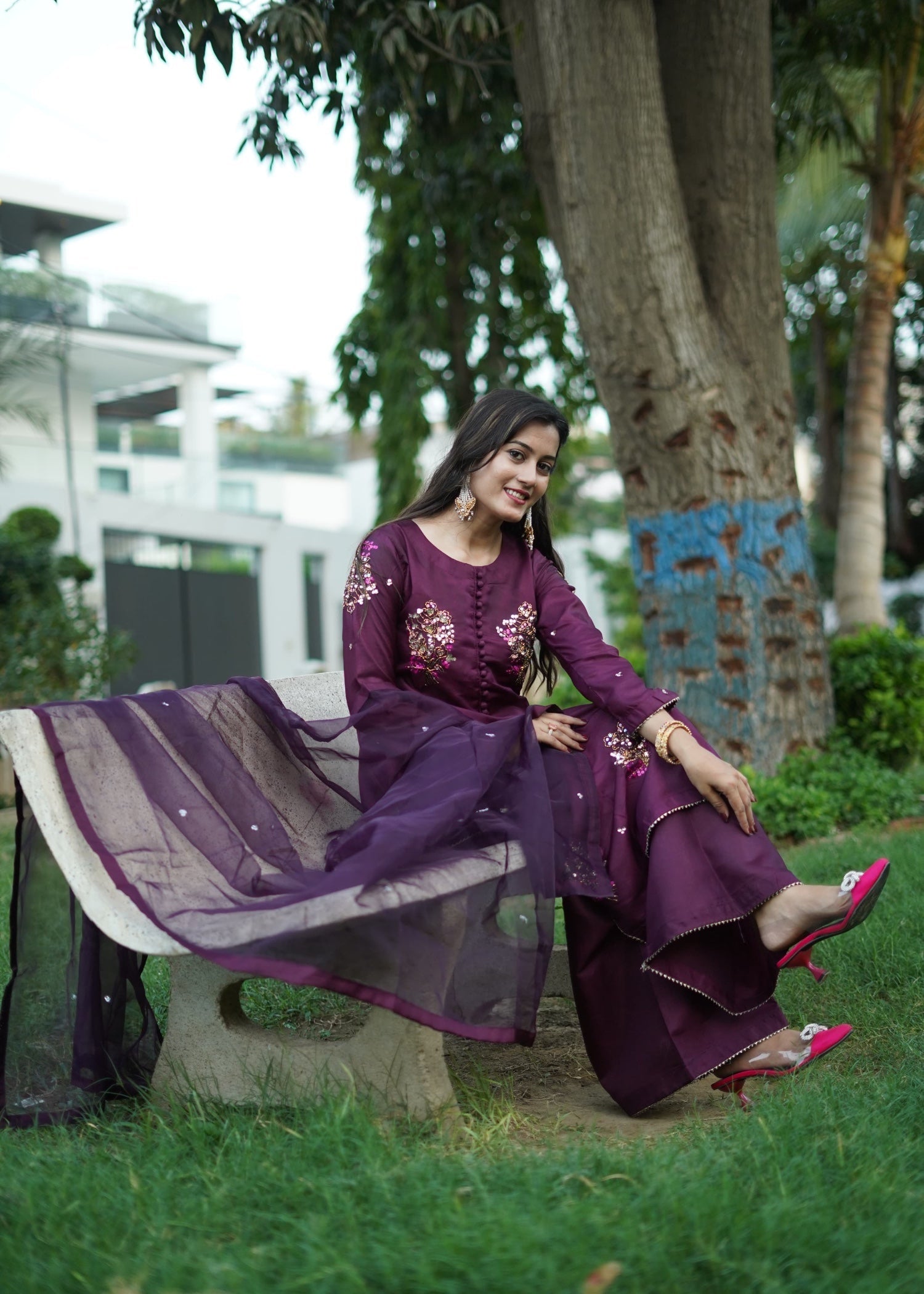 Suits By Sadia PURPLE SILK Women 3pcs