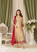 Khubsurat 3871 KH ZR NT Golden Emboridered Long Maxi Women 3pcs