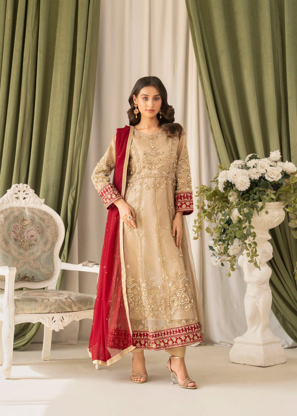 Khubsurat 3871 KH ZR NT Golden Emboridered Long Maxi Women 3pcs