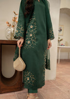 Naaz Couture Hand Embellished Raw Silk Suit Bottle Green Women 3pcs