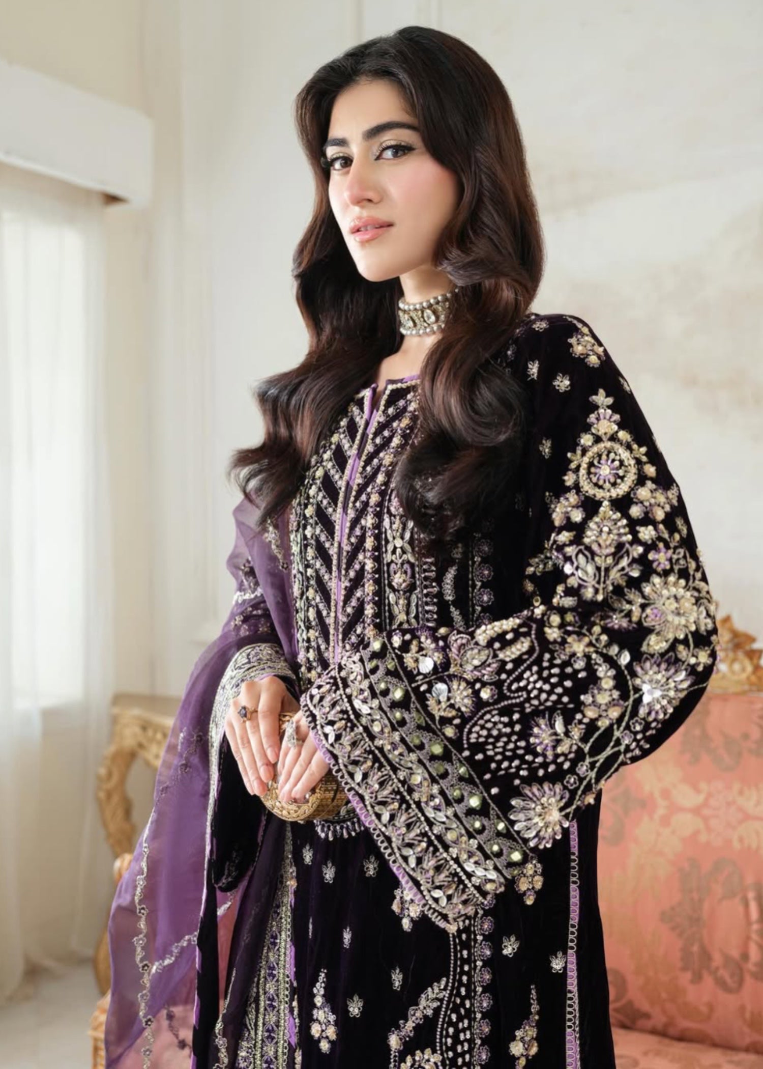 Suits By Sadia Plum velvet aneelas Women 4pcs