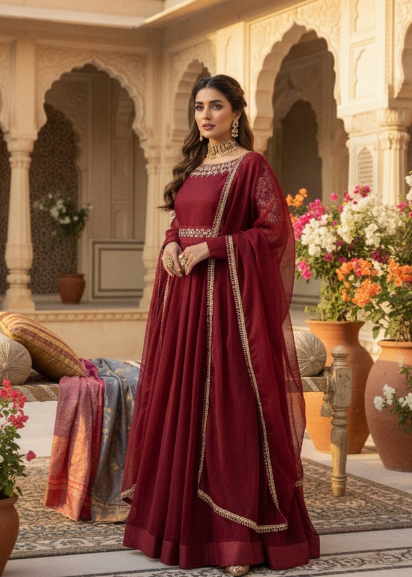 Pehnawa By Bin Akram’s Maroon Bliss | Chiffon Maxi Women 3pcs