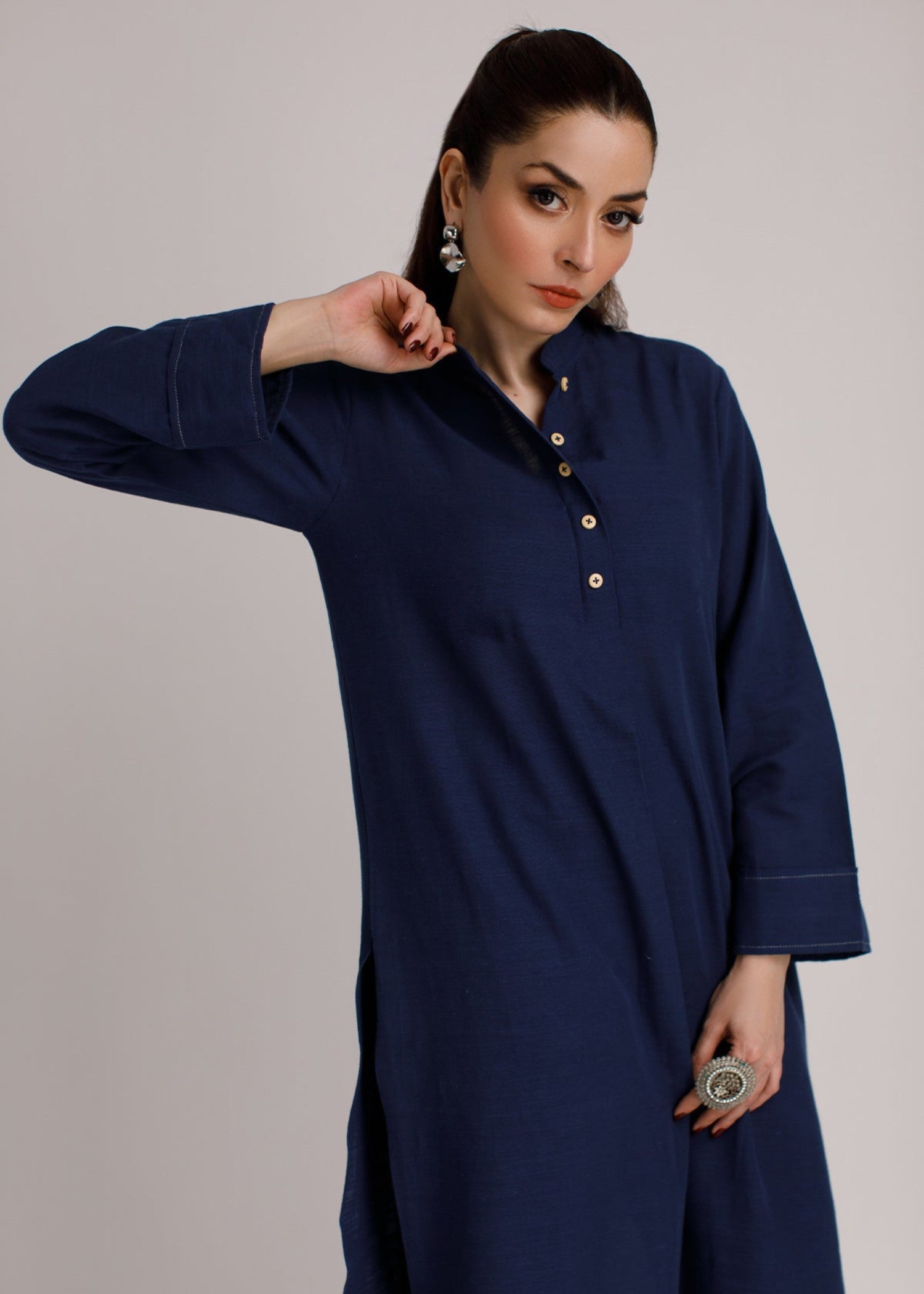 Peach Republic Navy Blue Khaddar Suit Women 2pcs