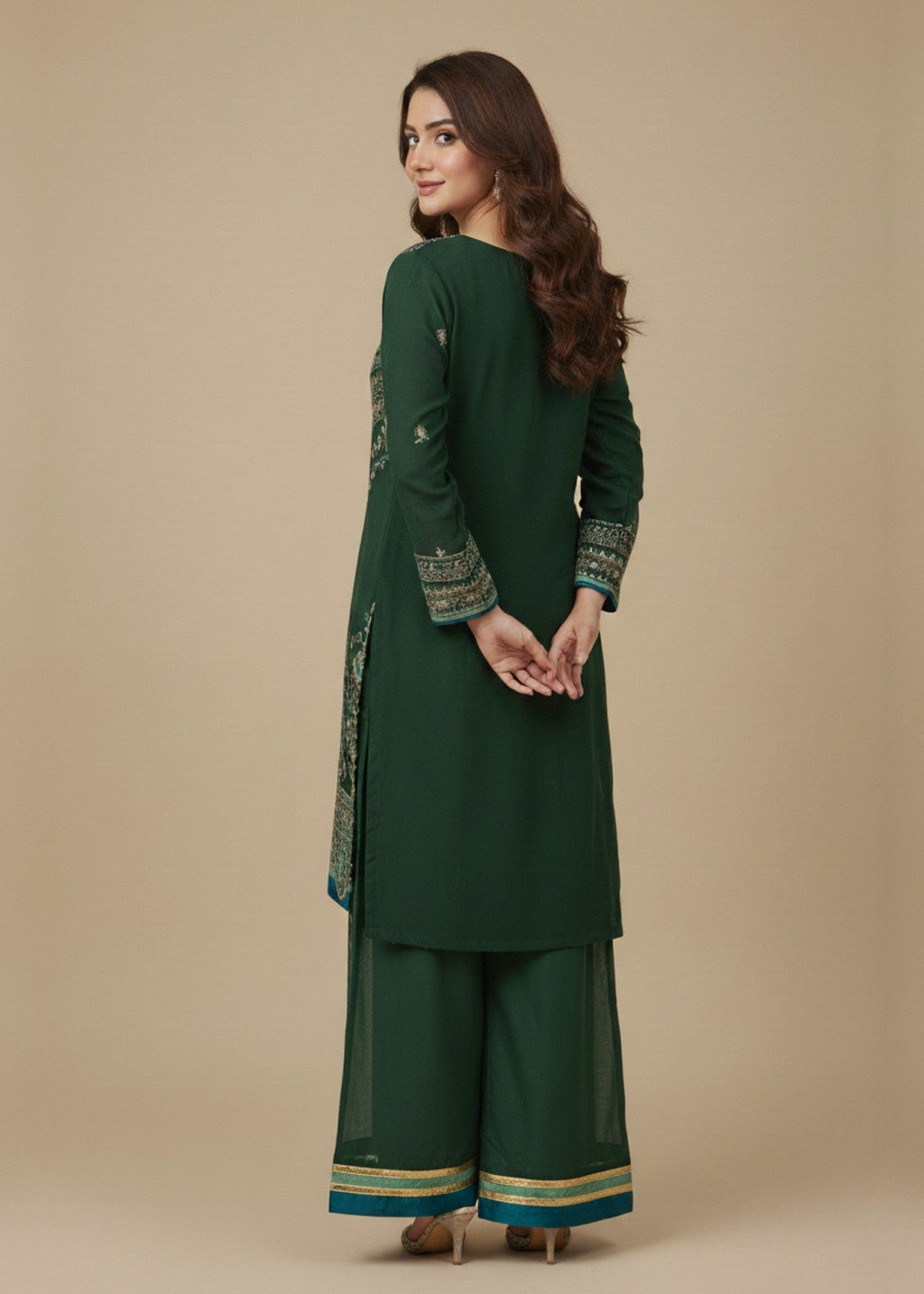 Diara Couture ZEENAT US 595 BOTTLE GREEN Women 3pcs