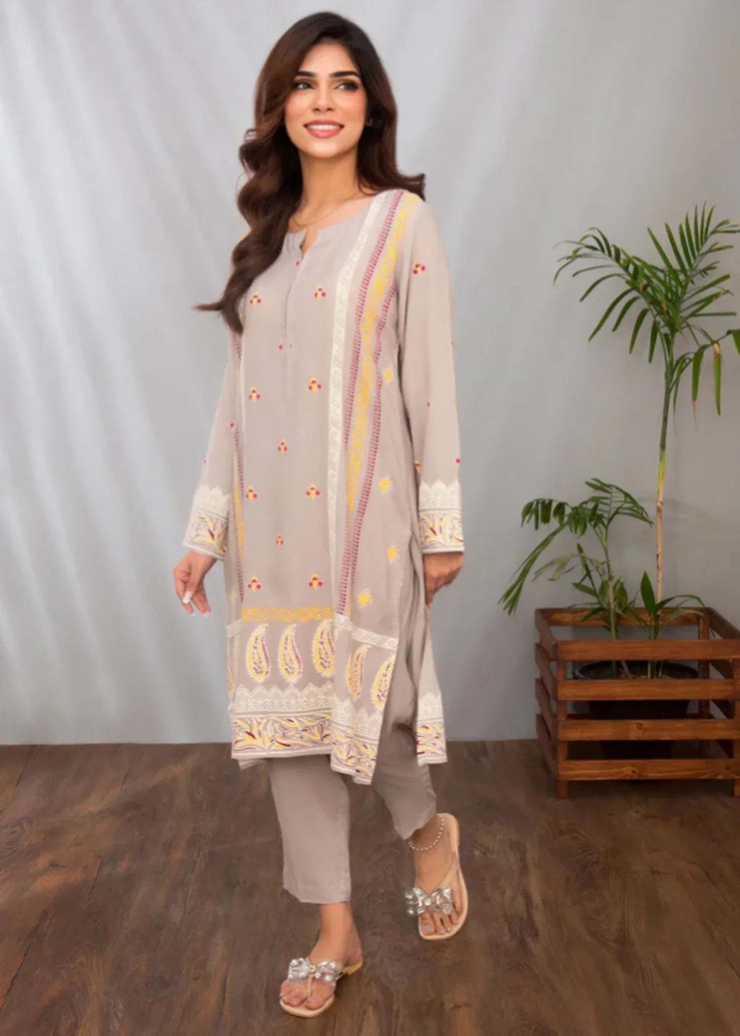 Ochre Cotton Silk Printed Suit SOLP 08 Women 2pcs