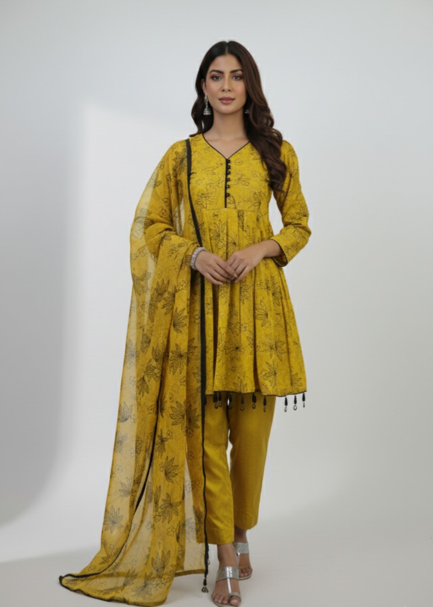 MMG Garments PEPLUM PRINTED EMBROIDERED FROCK MMG 1043 Women 3pcs