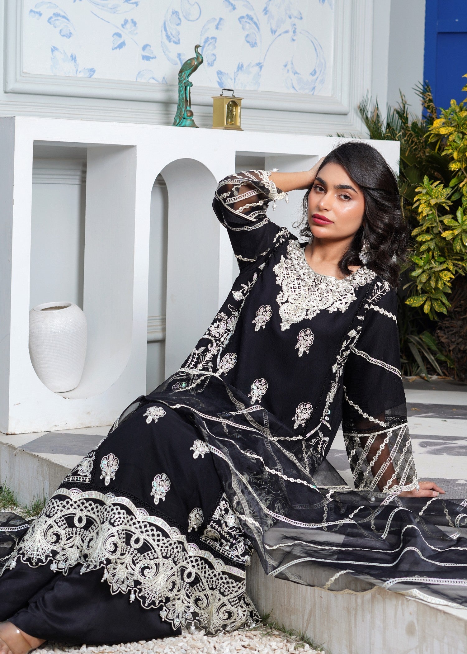 Pehnawa Fashion Bold Black chiffon Women 3pcs