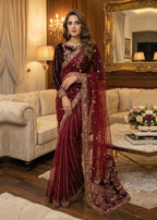 Diara Couture VELVET SAREE V 03 PLUM Women 2pcs