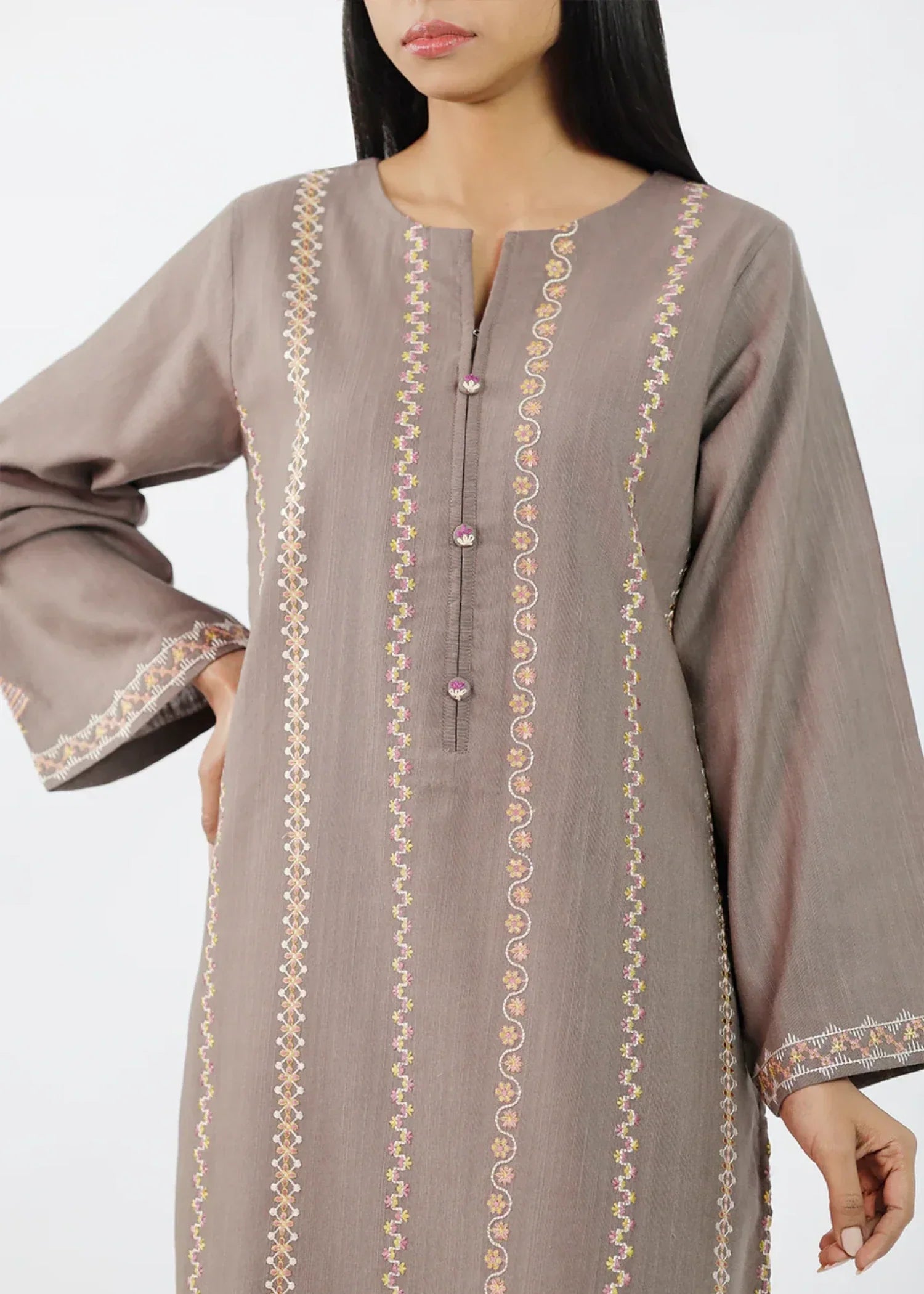 Saya Solid Embroidered Slub Viscose Stitched (Shirt/Trouser) WP2S 625 Women 2pcs