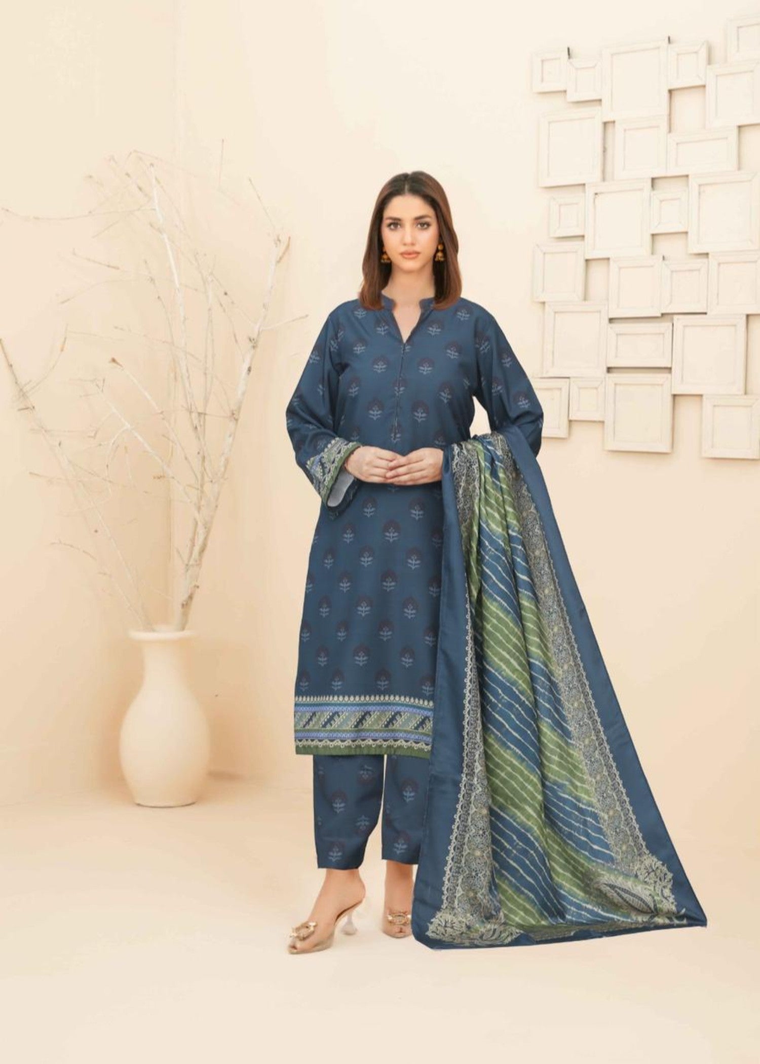 Meherma Ethnic Twilight Blue Printed Winter Suit Women 3pcs