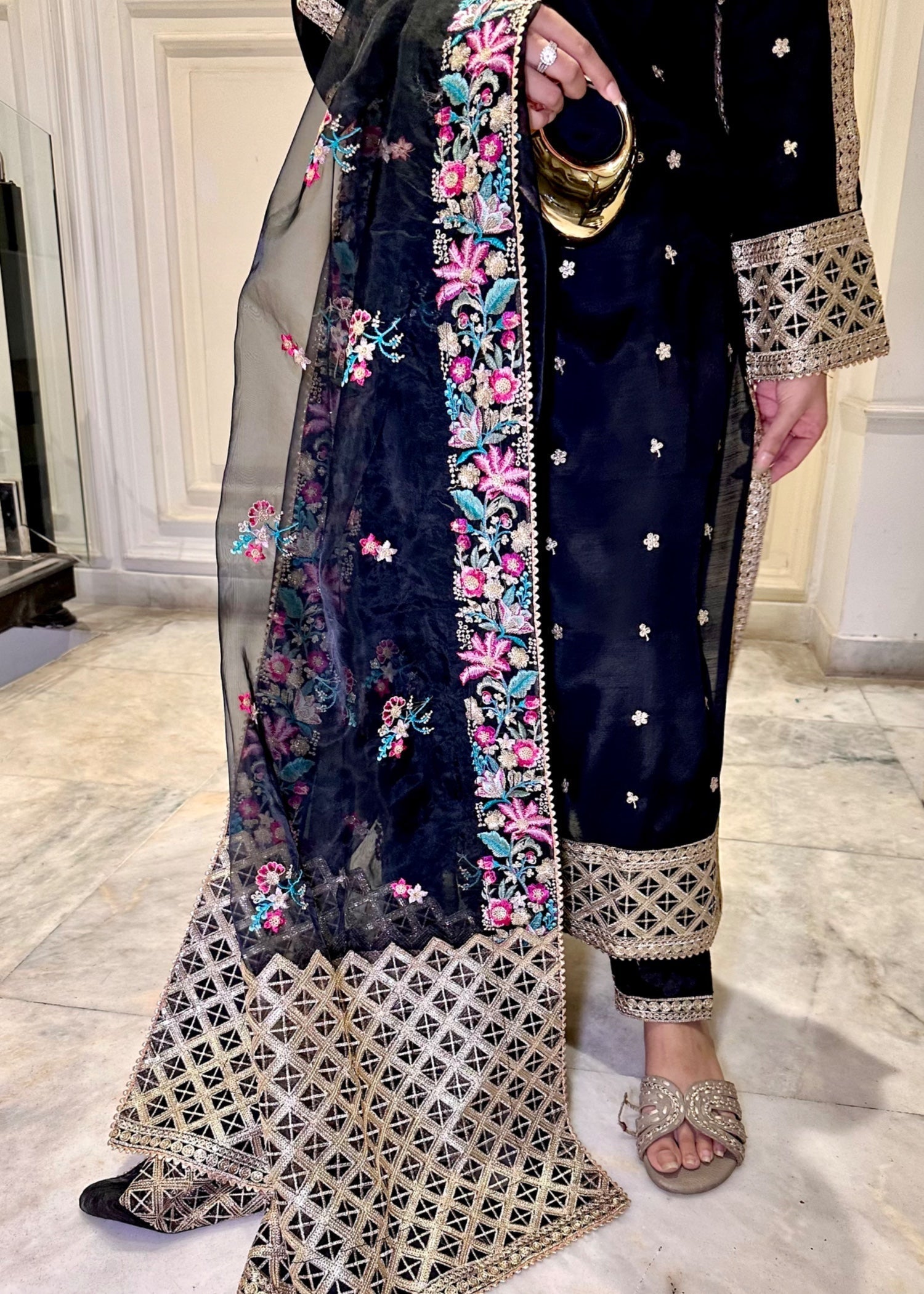 Suits By Sadia Black Silk Aneela Women 3pcs