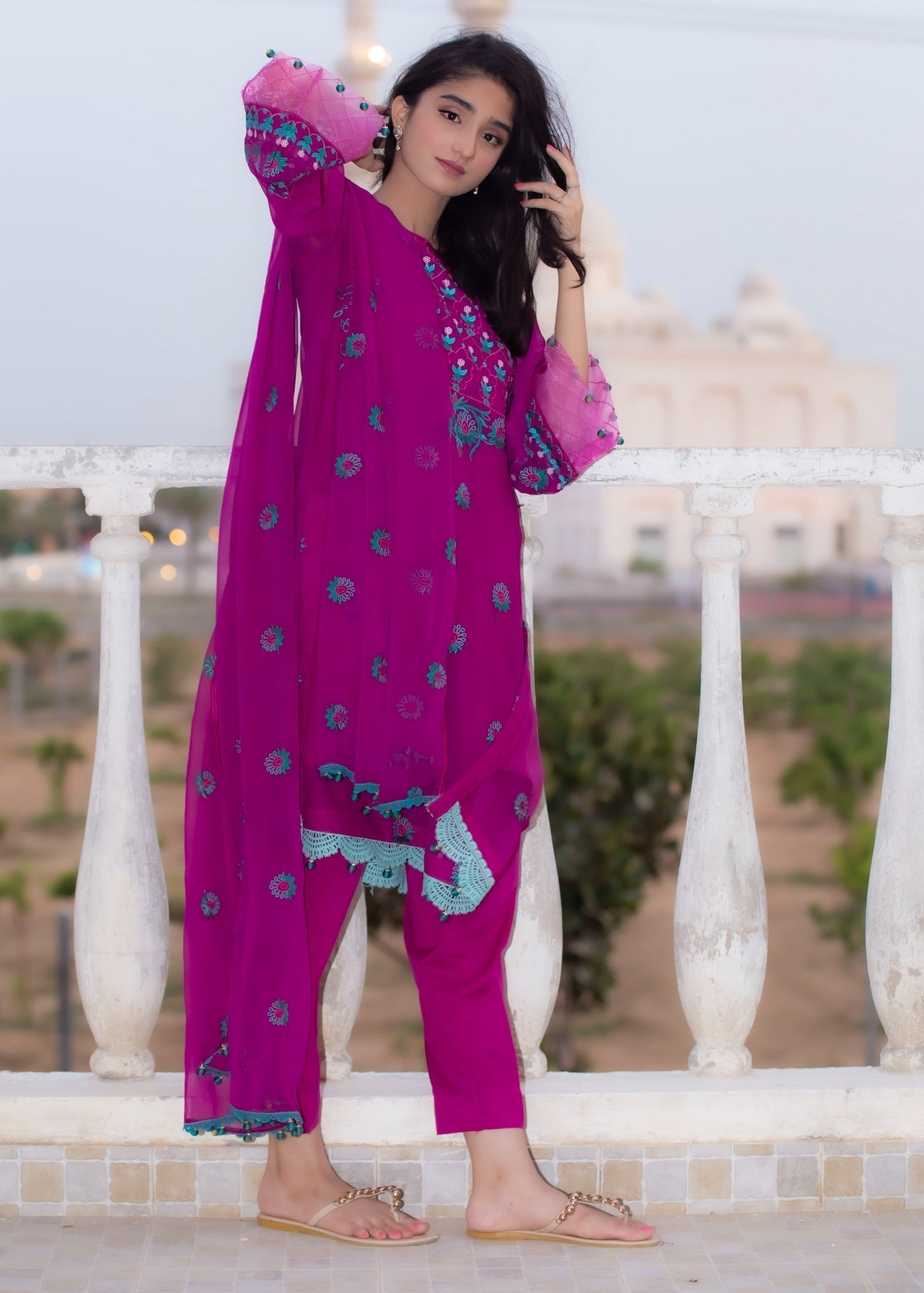 Hayati Collections Chiffon | Embroidered Suit with Dupatta | Magenta Women 3pcs
