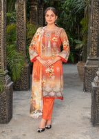 Ayeza Collection Orange Kurta Set 10 Women 3pcs
