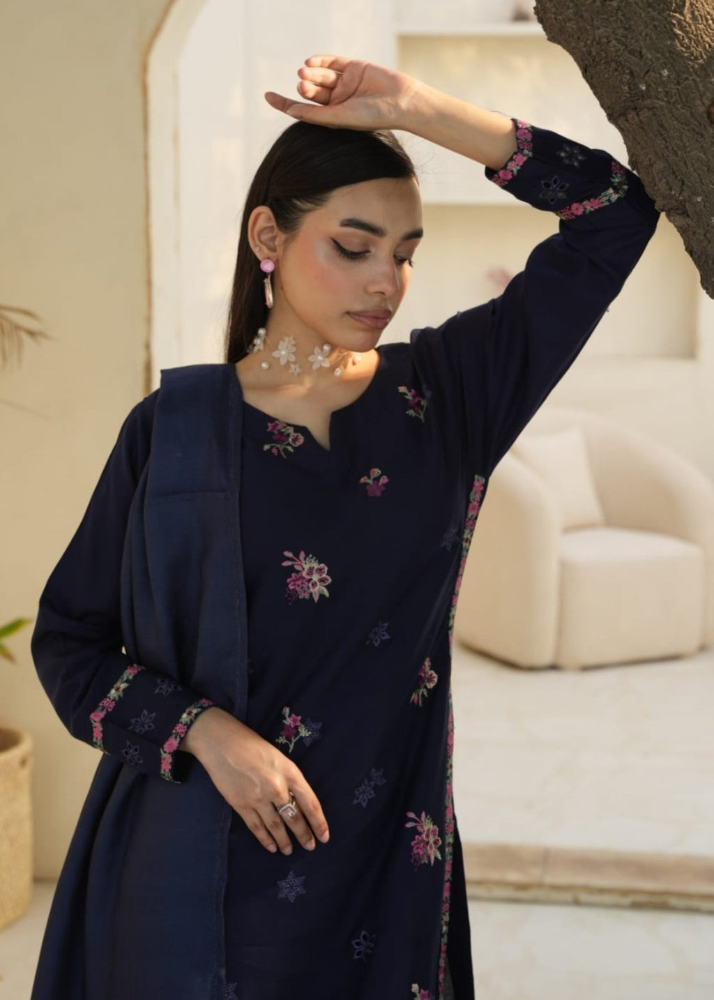 Designer Rack linen embraided blue Women 3pcs