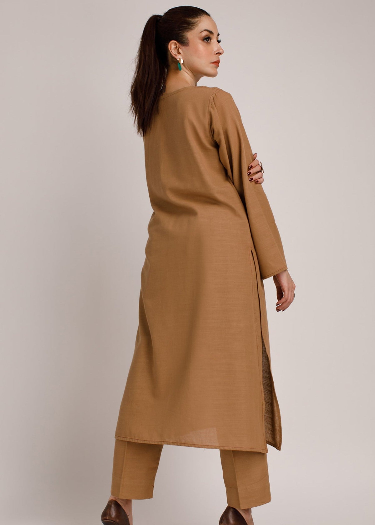 Peach Republic Pastel Brown Khaddar Suit Women 2pcs