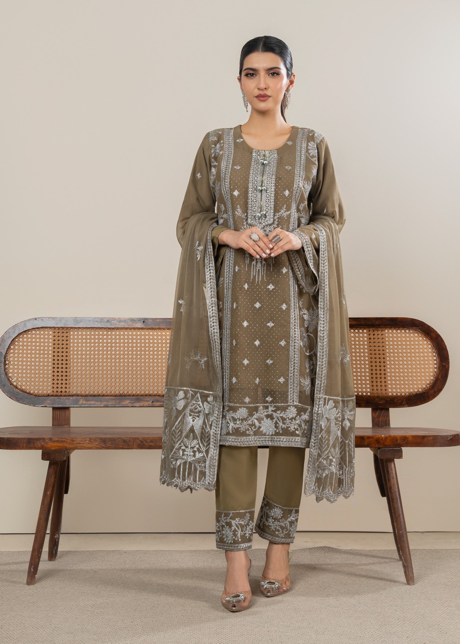 Four Season Boutique MAHROSE CHIFFON OLIVE GREEN Women 3pcs