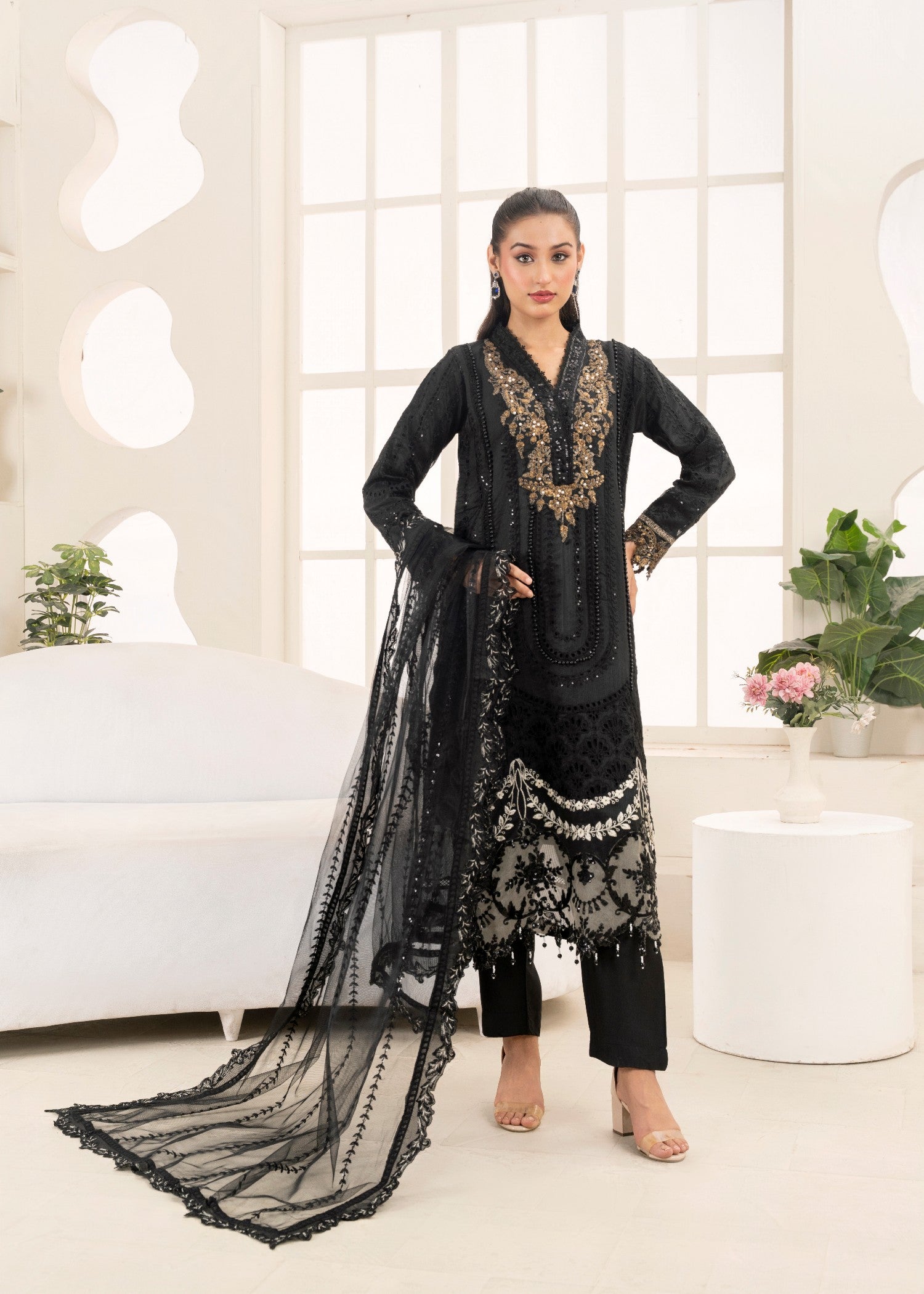 Khubsurat 3841 KH OR NT Black Embroidery Women 3pcs