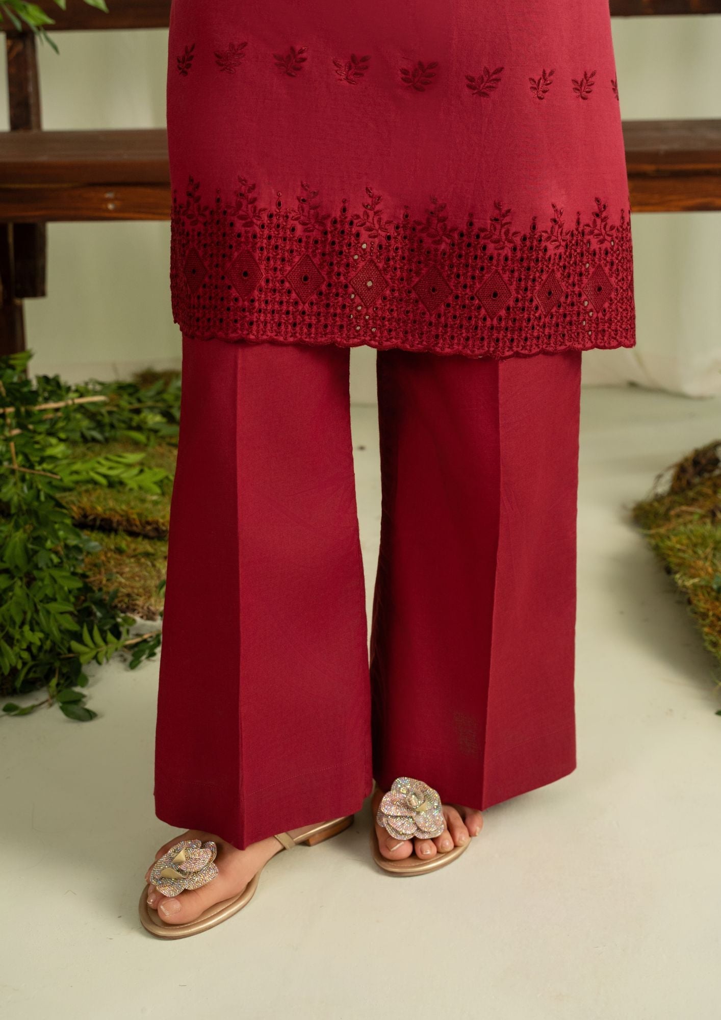 Yolo Pret Schiffli Embroidered Cambric Maroon Set Rozana W25 0029 Women 2pcs