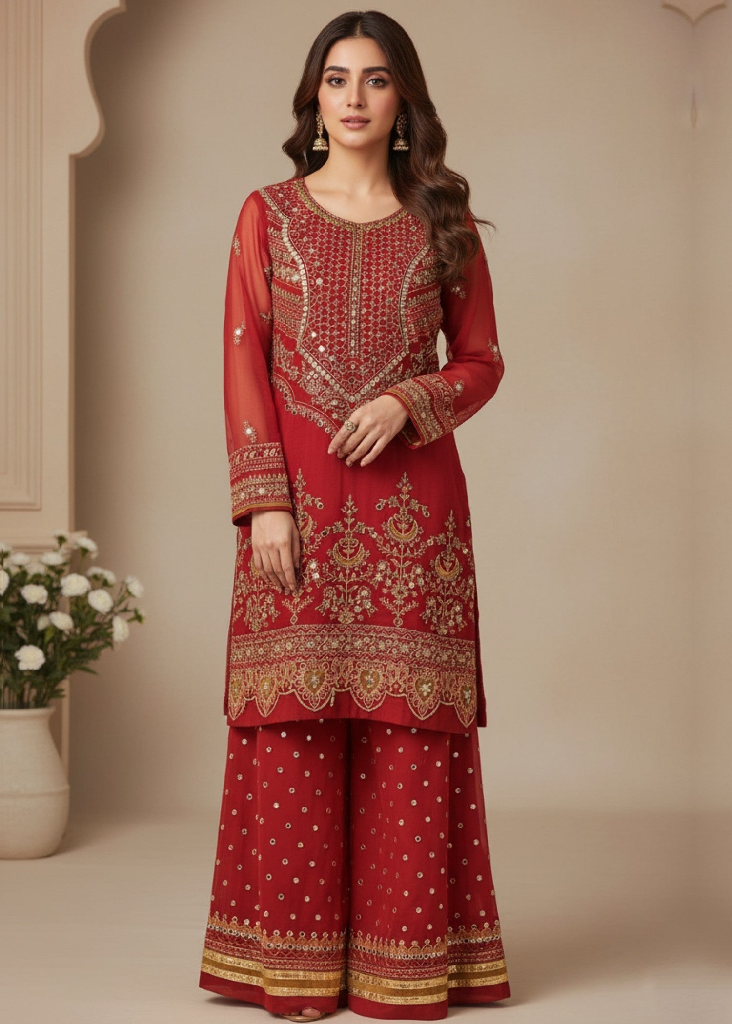 Diara Couture ZEENAT US 595 RED Women 3pcs