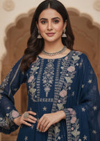 MMG Garments ZARRAH | CHIFFON EMBROIDERED FROCK BLUE MMG 917 Women 3pcs