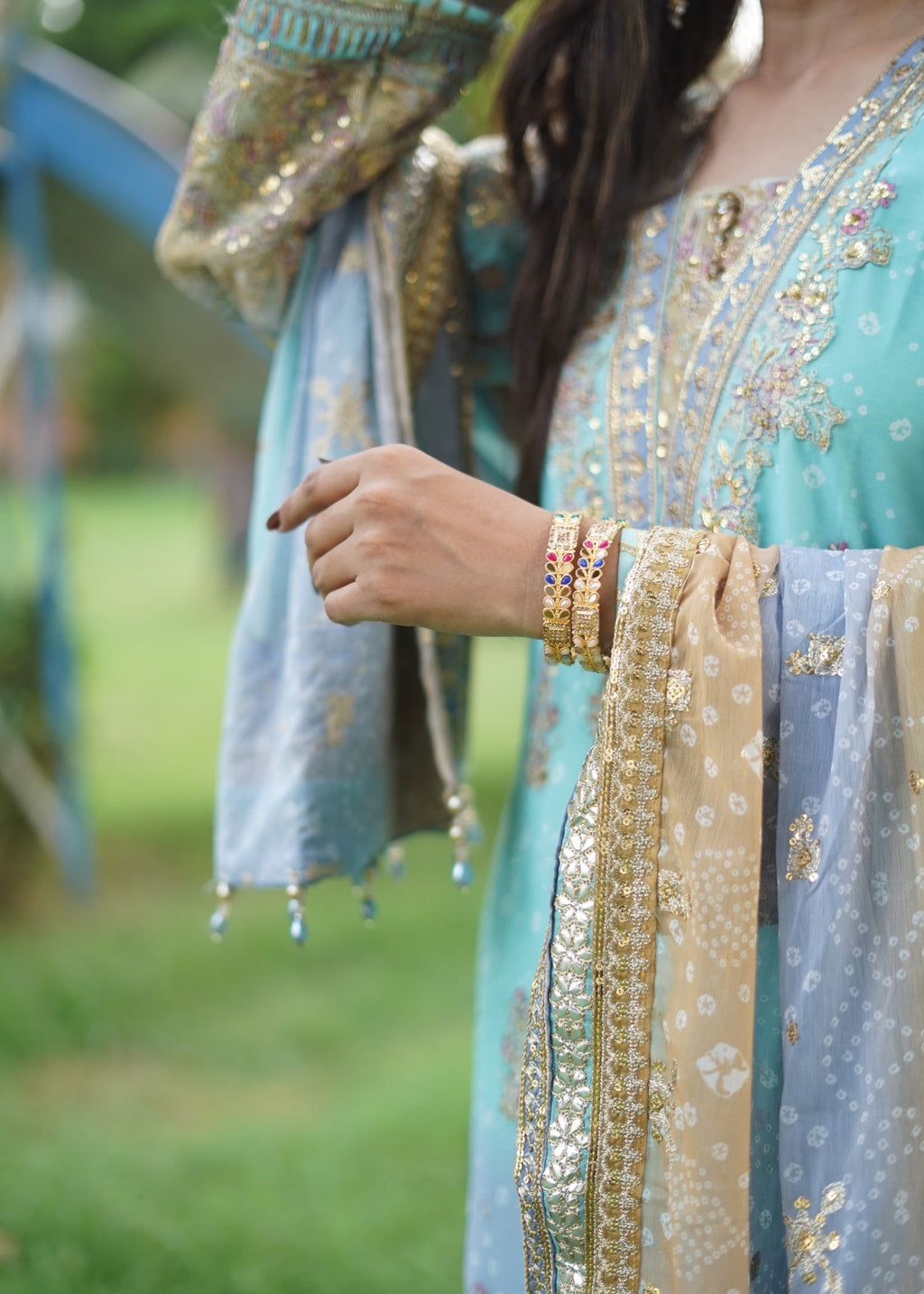 Suits By Sadia Aquamarine chiffon Women 3pcs