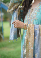 Suits By Sadia Aquamarine chiffon Women 3pcs