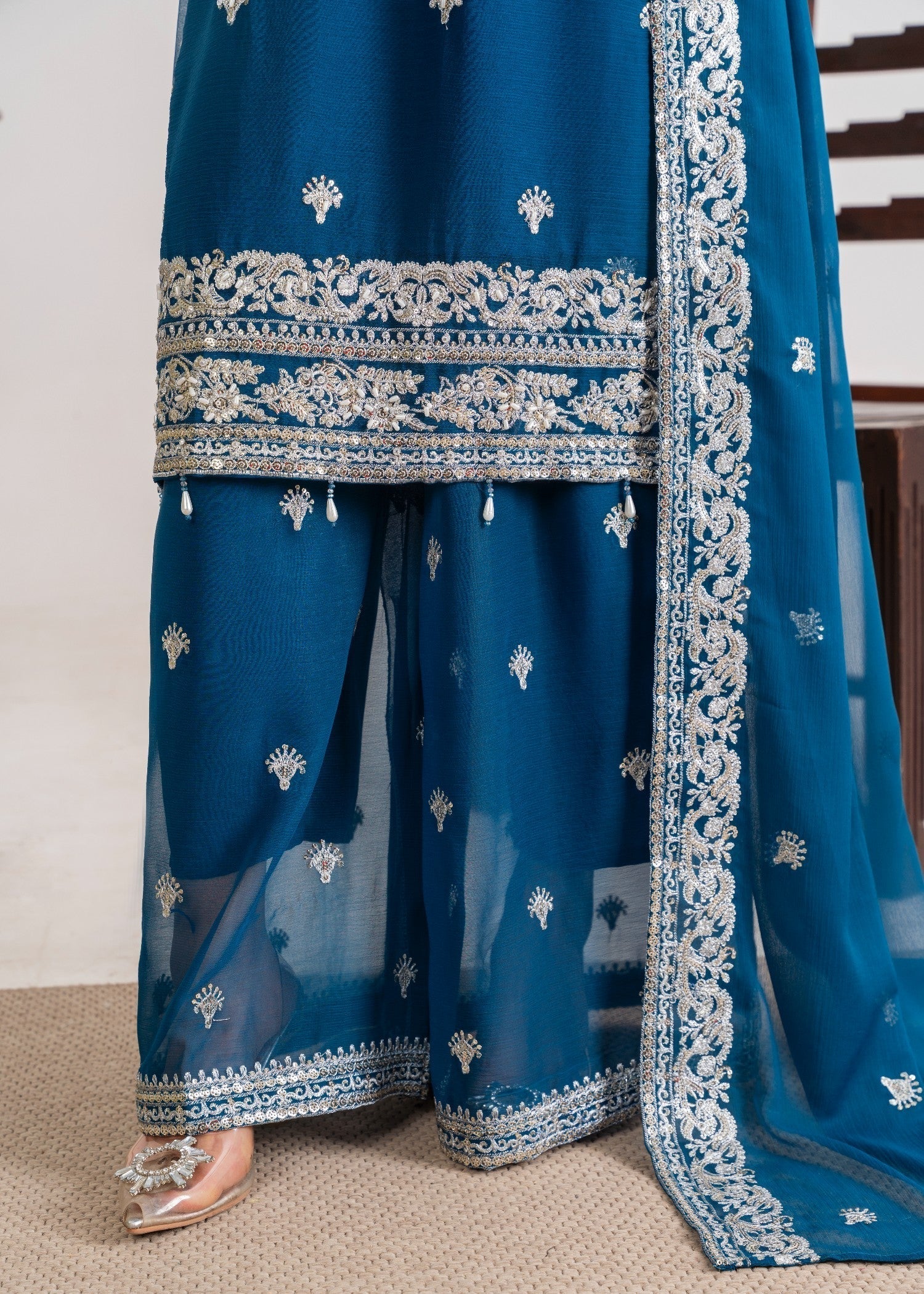 Four Season Boutique MEHERBAAN TEAL BLUE Women 3pcs