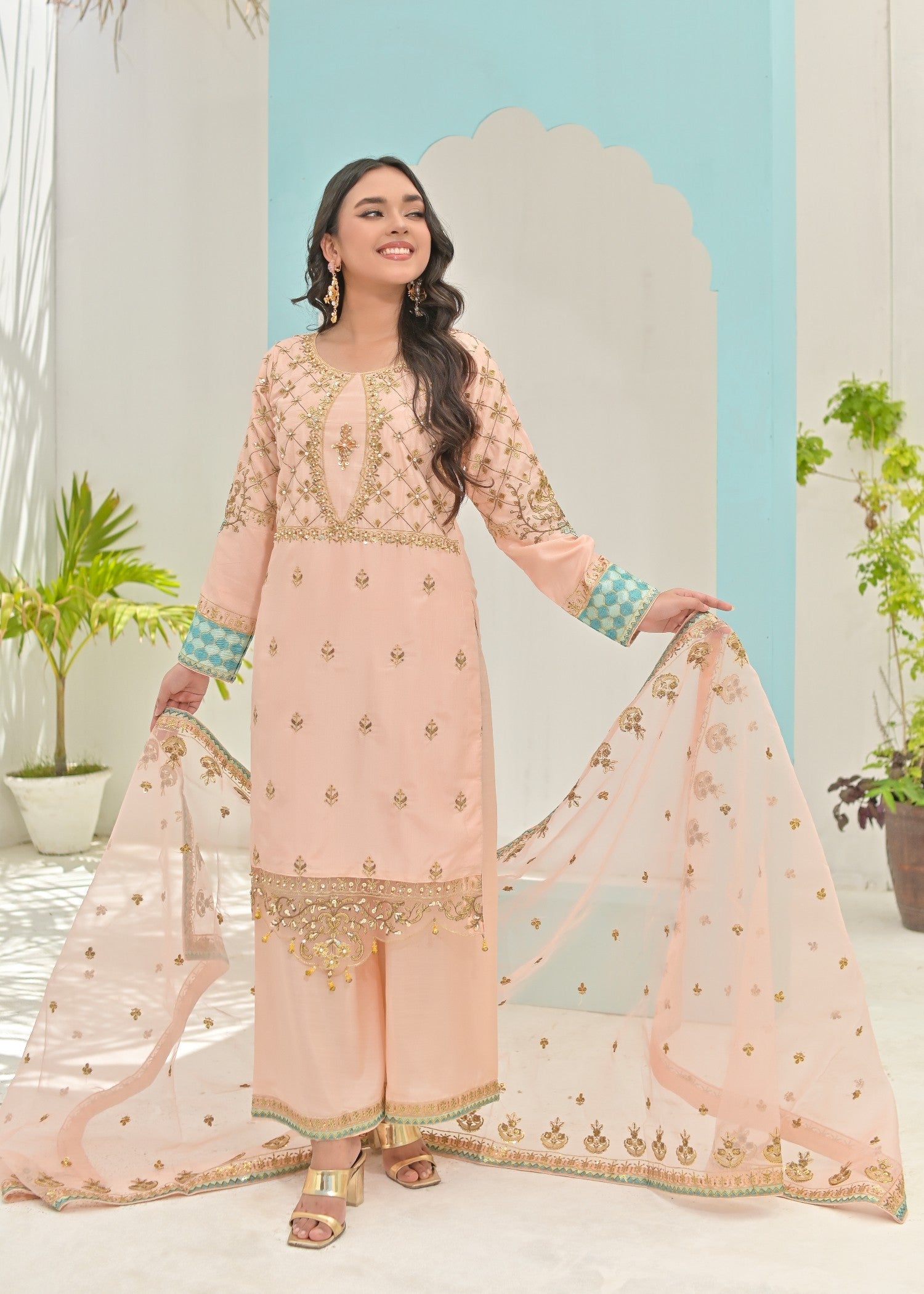 Qasim Anwer By Chandni Bridals BANOU (PEACH) Women 3pcs