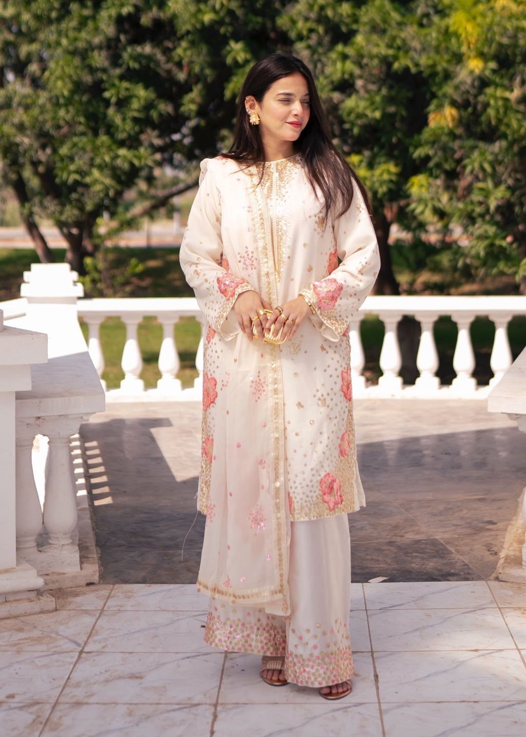 Suits By Sadia Chiffon nimra offwhite Women 3pcs