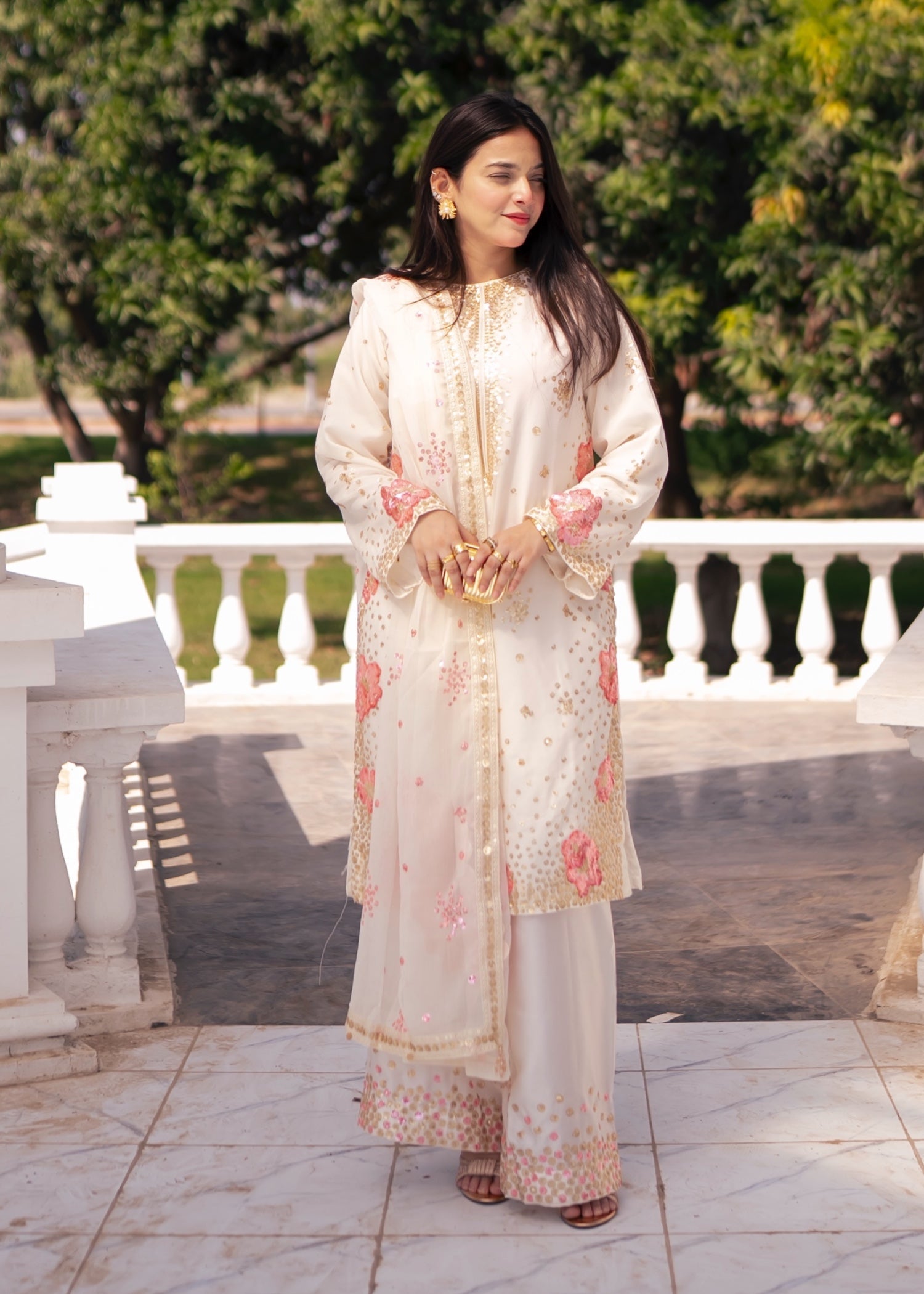 Suits By Sadia Chiffon nimra offwhite Women 3pcs
