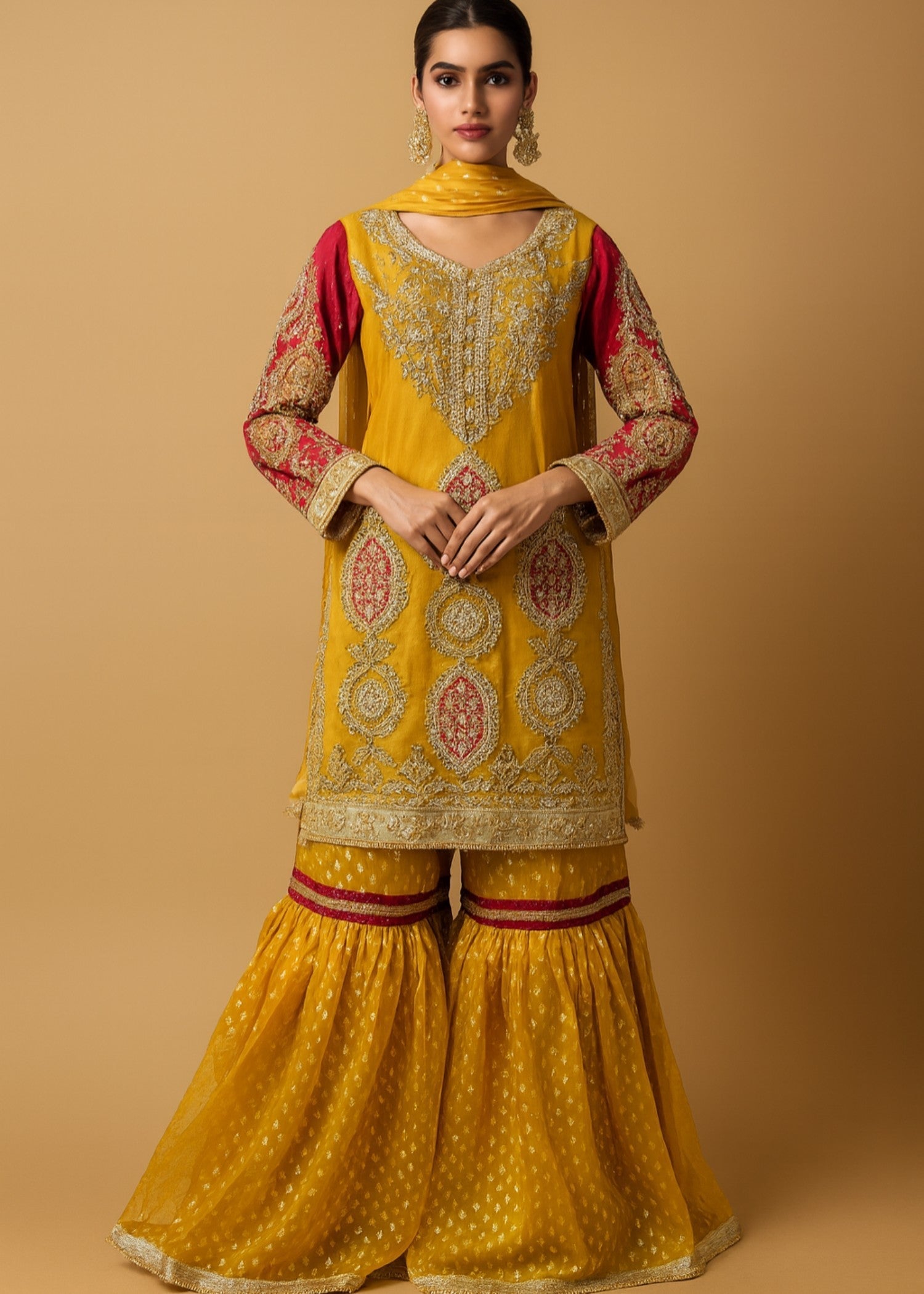 Gulrang Boutique Yellow Gharara Women 3pcs