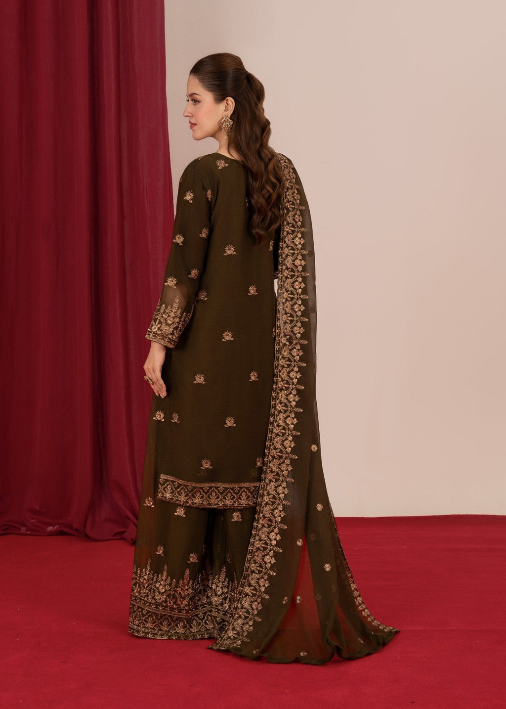 Four Season Boutique YUMNA PLAZZO OLIVE GREEN Women 3pcs