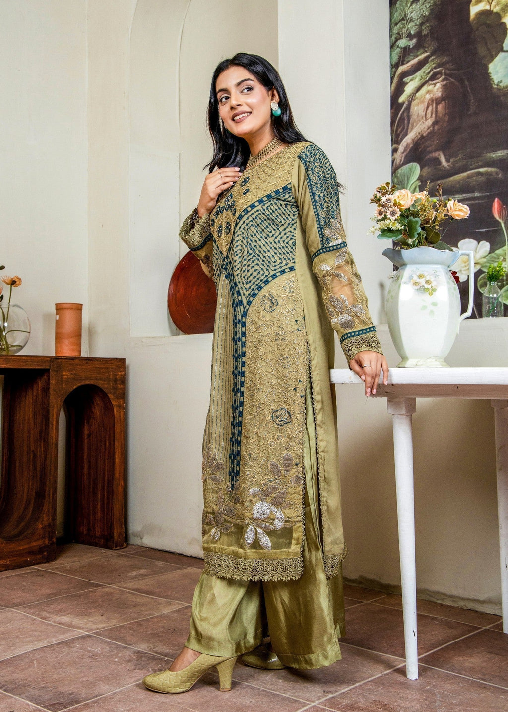 Pehnawa By Bin Akram’s Olive Aura Pret | Chiffon Kurta Set Women 3pcs