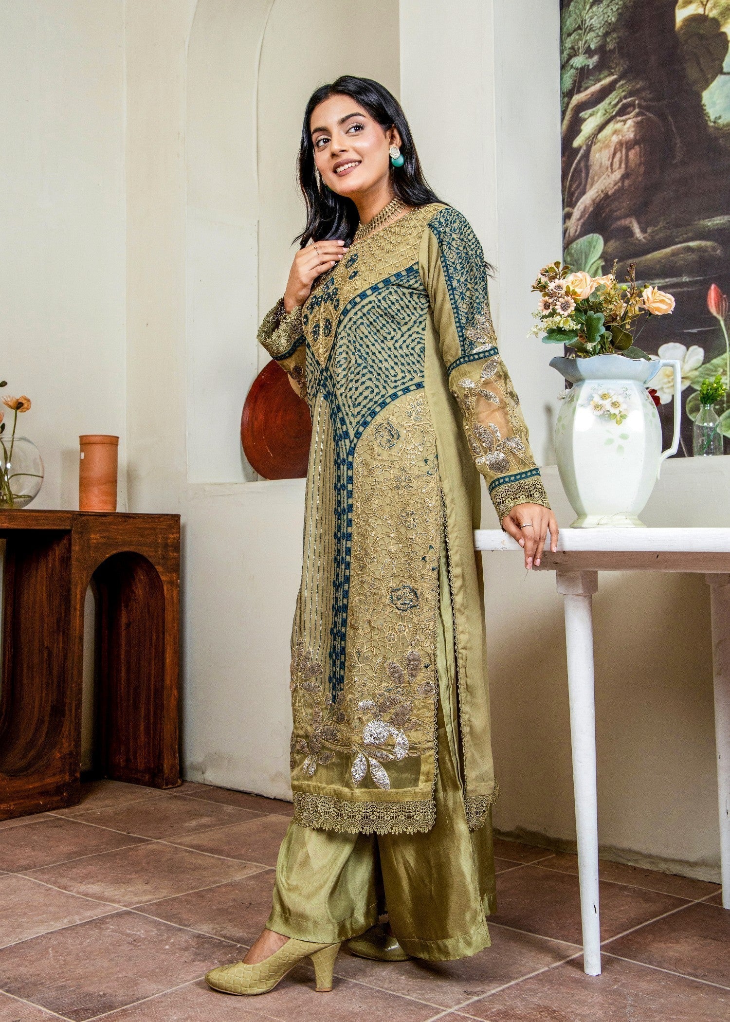 Pehnawa By Bin Akram’s Olive Aura Pret | Chiffon Kurta Set Women 3pcs