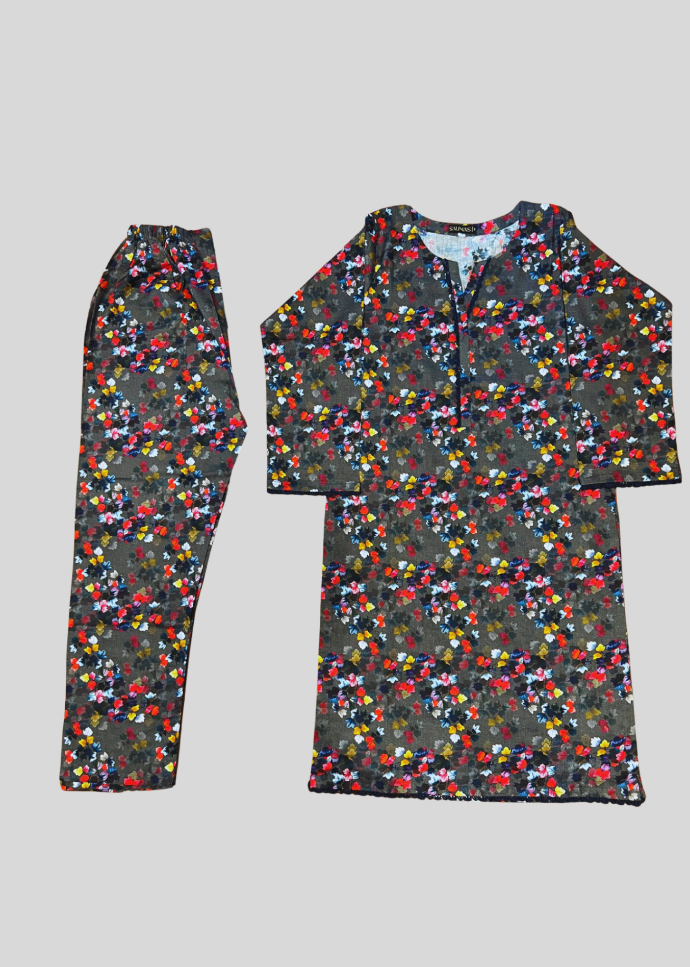 Salimas Lawn Suit – Dark Floral Print Shirt & Trouser Women 2pcs