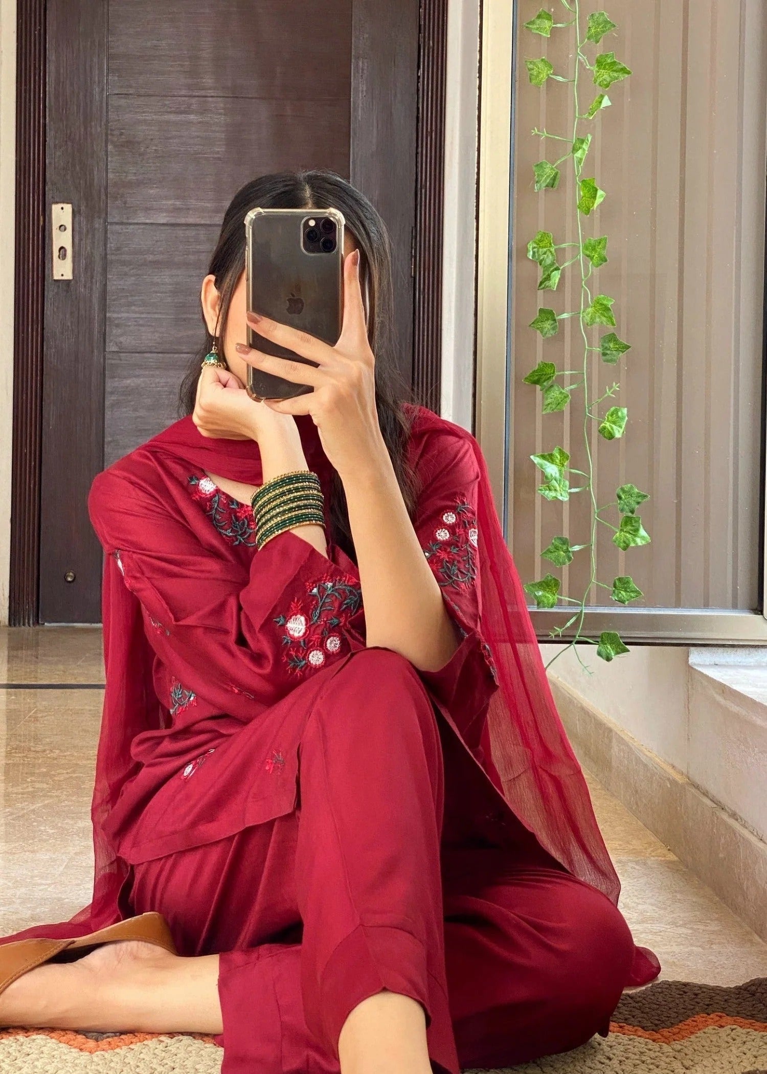 Chaudhary Arts Tulip Embroidered (Mehroon) Women 2pcs