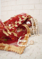 Silslay Empress Red Premium Hand painted Gotta work Dupatta Women 1pcs