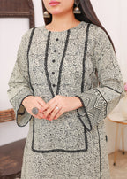 Green Block print Kurti Stitched black and white Women 1pcs