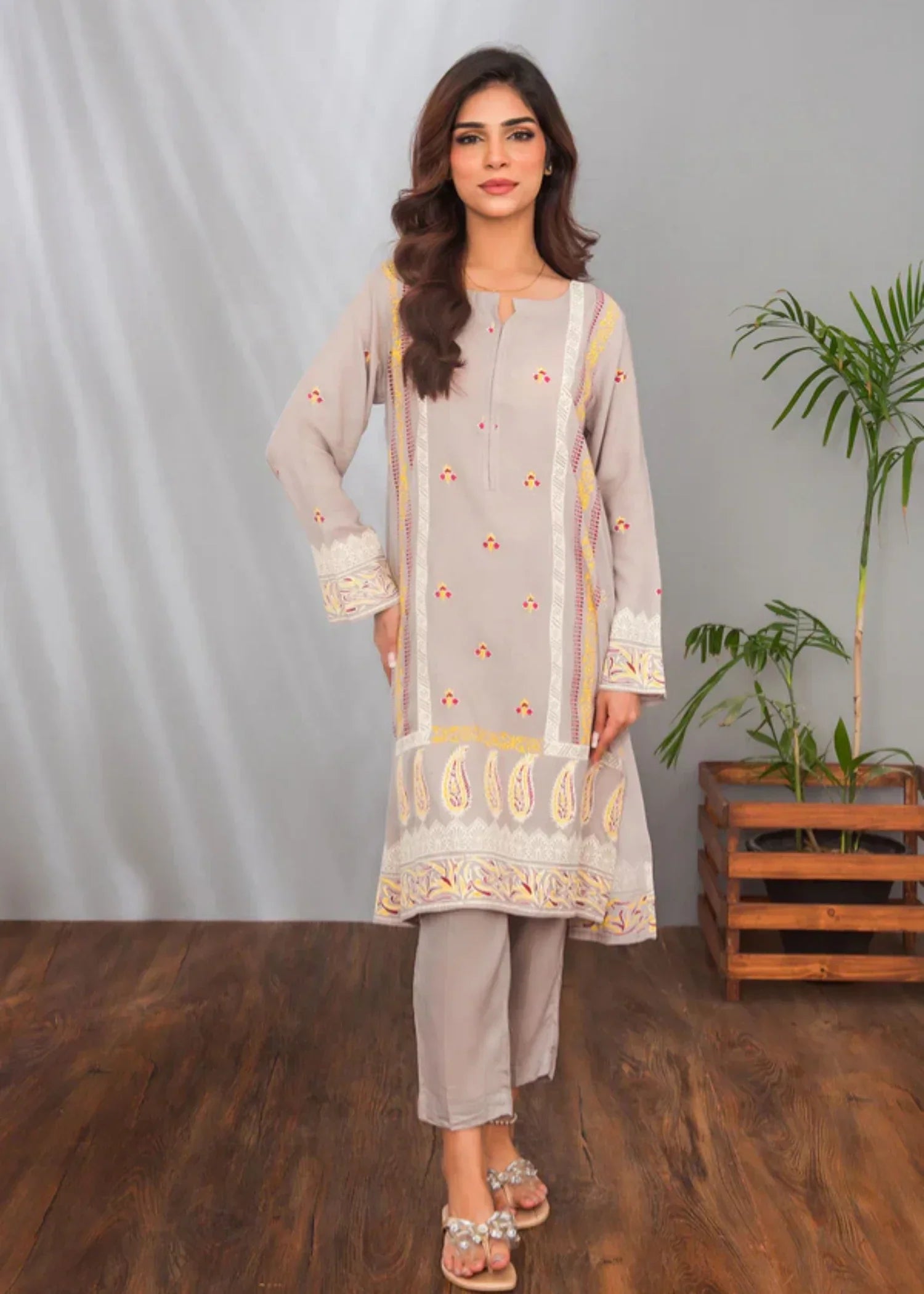 Ochre Cotton Silk Printed Suit SOLP 08 Women 2pcs