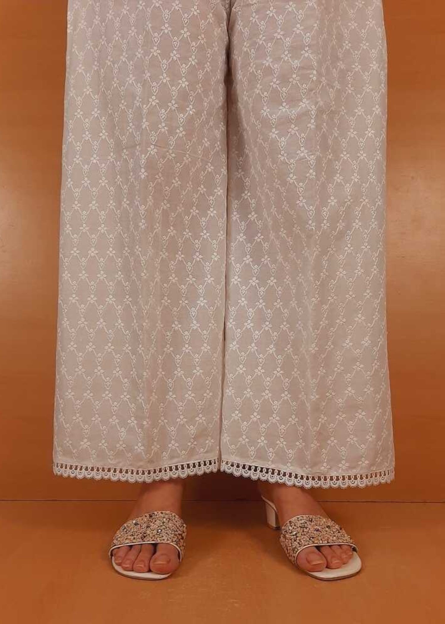 Zardi Chikankari Embroided Palazzo White ZT231 Women 1pcs