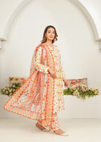 Dareechay Cream Peach Blossom Print Suit FOP30 Women 3pcs