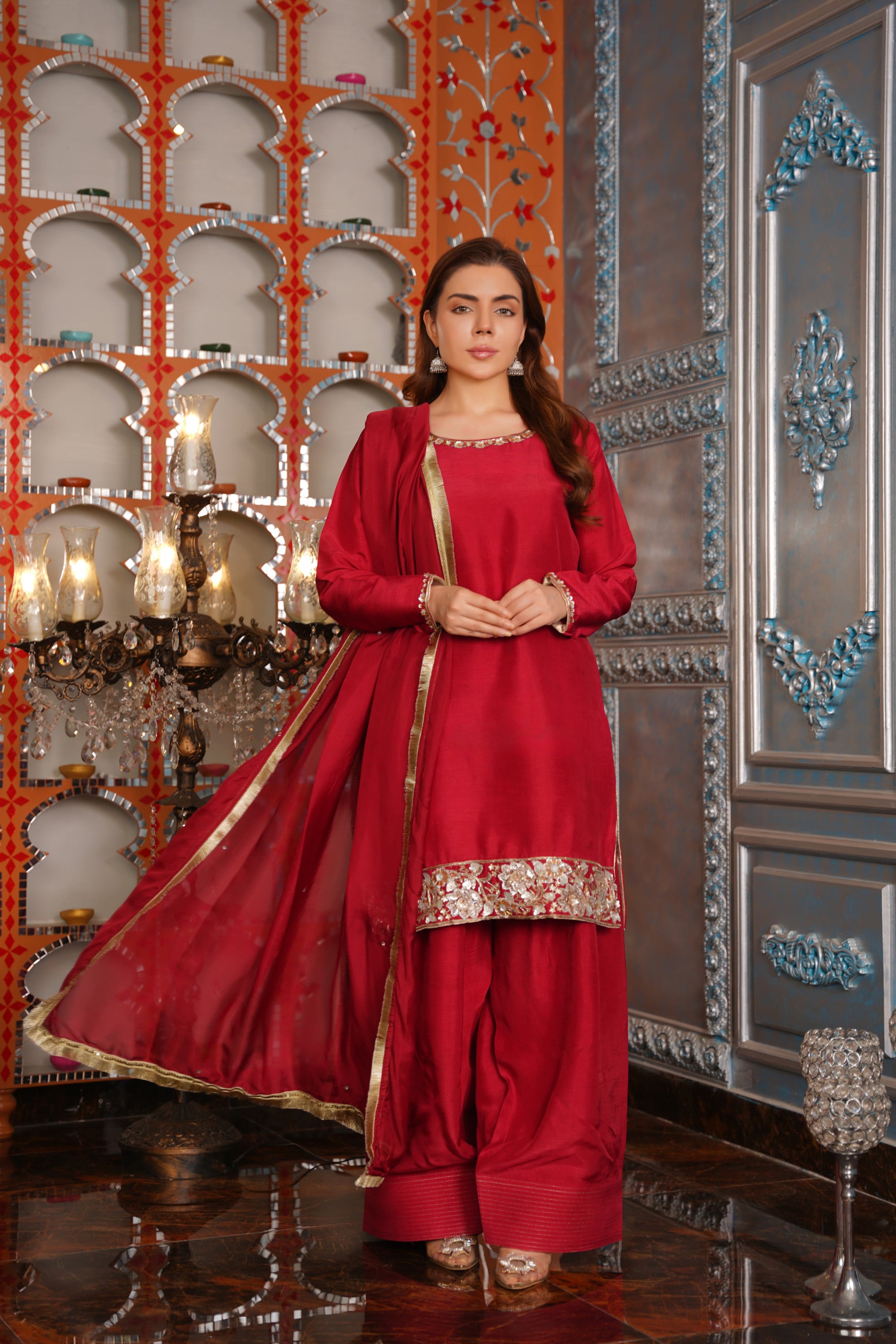 Alnuqat CRIMSON FARSHI SHALWAR Women 3pcs